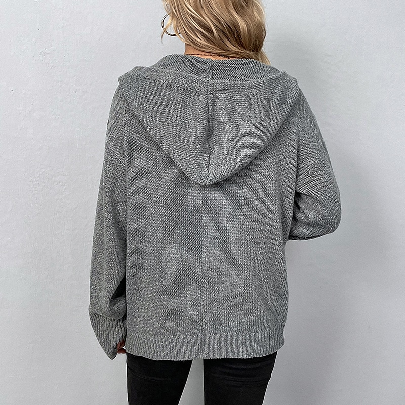 Hooded Button Crochet Knit Cardigan Black & White Holiday Style