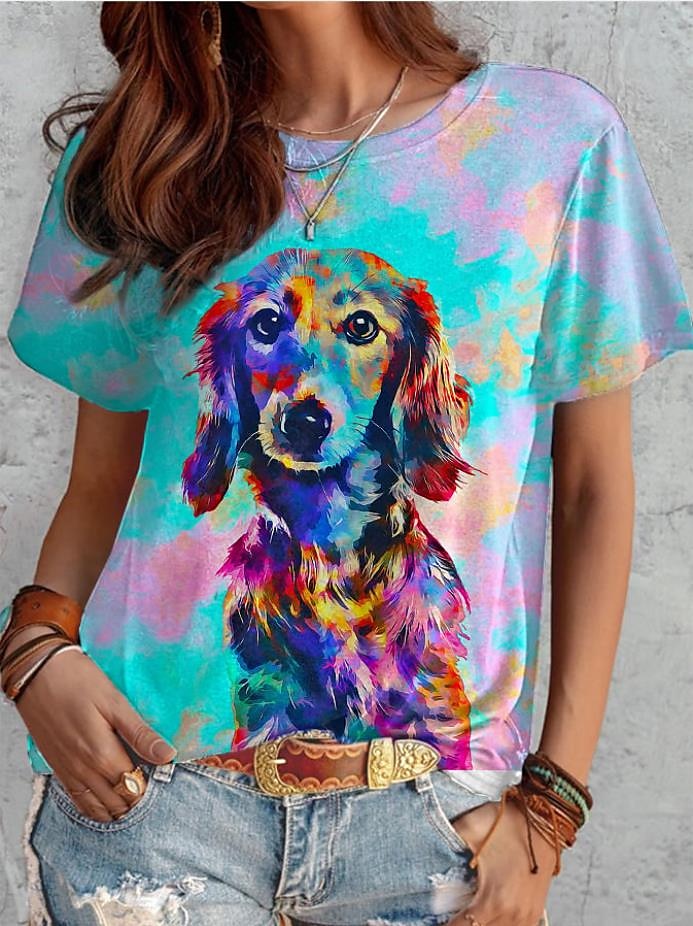 Dog Print Fashion Short Sleeve Tee